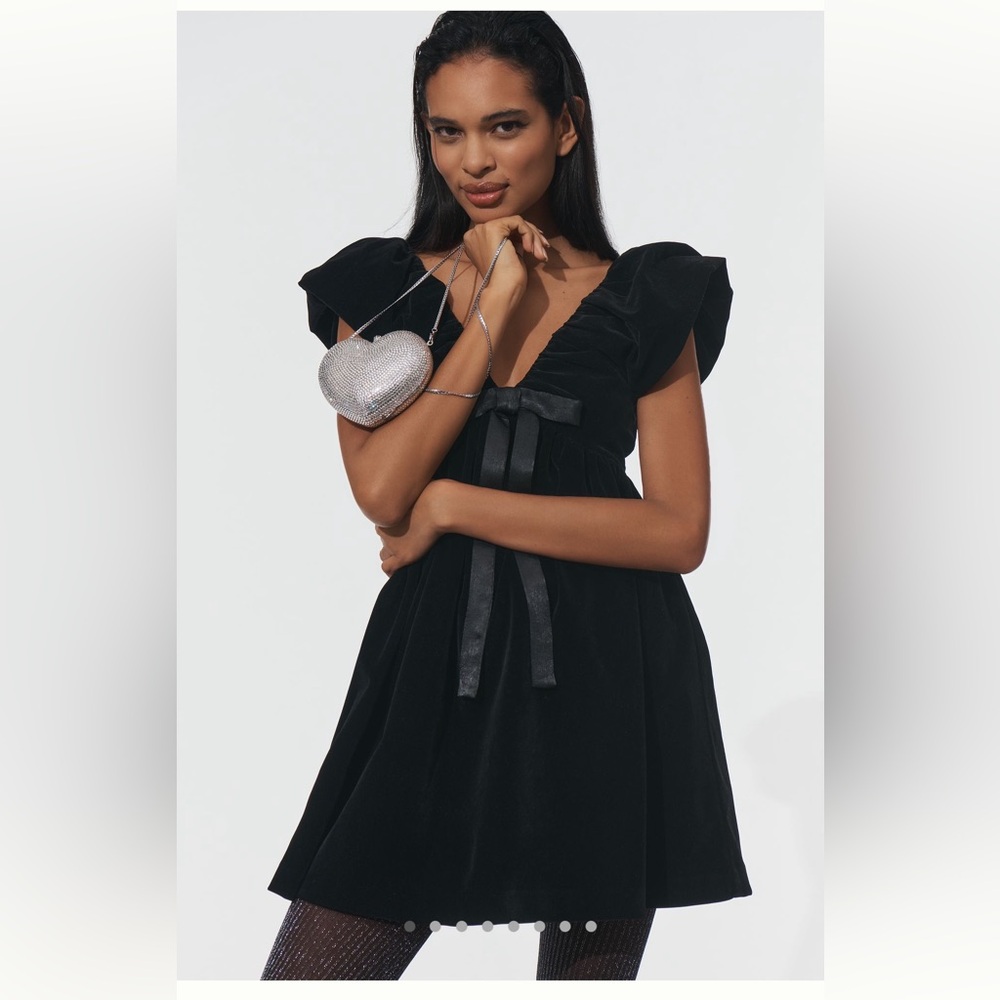Anthropologie endless rose velvet bow mini dress